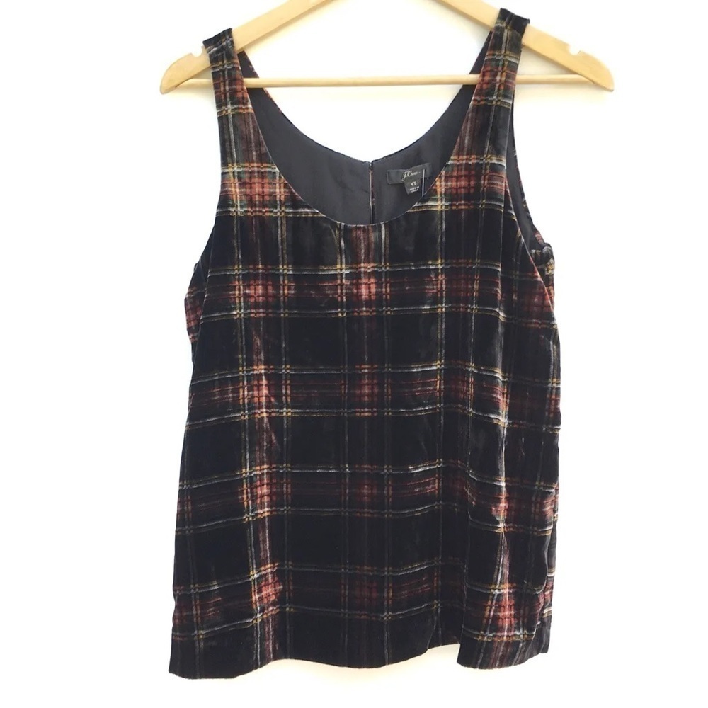 J. Crew Stewart Tartan Plaid Velvet Lined Viscose Tank Size 2 NWOT